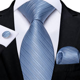 Men's 3 Pcs Formal Silk Blue Tie Sets - Blue - SJT-7608 - One Size - Silk - image 30