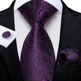 Funki Buys | Neckties | Men's 3 Pcs Dark Purple Paisley Tie Set