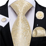 Men's 4 Pcs Grooms Silk Floral Tie Set - Gold - 4Pcs Set - 8323 - One Size - Silk - image 1