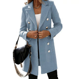 Women's Suit Collar Double Breast Coats - Khaki - Women's Jacket - XXXL - Cashmere - image 25