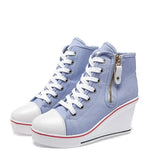 Women's High Platform Zipper Sneakers - Blue - Platform Sneakers - 43 B - Canvas - image 48
