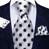 Men's 3 Pcs Elegant Formal Silk Tie Sets - Black/White - Dots - SN1057 - One Size - Silk - image 13
