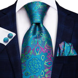 Men's 3 Pcs Elegant Formal Silk Tie Sets - Teal - SN1592 - One Size - Silk - image 17