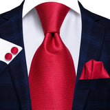 Men's 3 Pcs Elegant Formal Silk Tie Sets - Red - SN206 - One Size - Silk - image 6