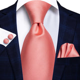Men's 3 Pcs Elegant Formal Silk Tie Sets - Salmon - SN3098 O - One Size - Silk - image 5