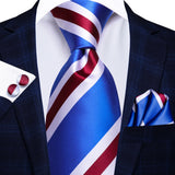 Men's 3 Pcs Elegant Formal Silk Tie Sets - Blue/Red/White - Stripes - SN3278 - One Size - Silk - image 16