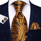 Men's 3 Pcs Elegant Formal Silk Tie Sets - Gold/Black - SN988 - One Size - Silk - image 18