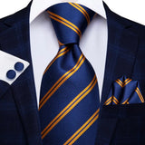 Funki Buys | Neckties | Men's 3 Pcs Blue and Gold Striped Tie Set