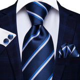 Funki Buys | Neckties | Men's 3 Pcs Blue White Striped Tie Set