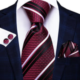 Funki Buys | Neckties | Men's 3 Pcs Burgundy Striped Tie Set