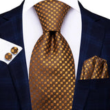Funki Buys | Neckties | Men's 3 Pcs Luxury Bronze Checked Tie Set