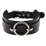 Women's Gothic O Ring Choker Collar - Black 1 - Gold Circle / Punk Gothic Choker - Medium - PU Leather - image 3