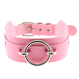 Women's Gothic O Ring Choker Collar - Pink 2 - Silver Circle / Punk Gothic Choker - Medium - PU Leather - image 8