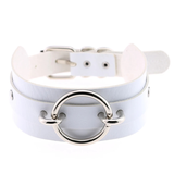 Women's Gothic O Ring Choker Collar - White 2 - Silver Circle / Punk Gothic Choker - Medium - PU Leather - image 12