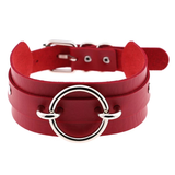 Women's Gothic O Ring Choker Collar - Red 2 - Silver Circle / Punk Gothic Choker - Medium - PU Leather - image 11