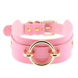 Women's Gothic O Ring Choker Collar - Pink 1 - Gold Circle / Punk Gothic Choker - Medium - PU Leather - image 7