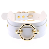 Women's Gothic O Ring Choker Collar - White 1 - Gold Circle / Punk Gothic Choker - Medium - PU Leather - image 9
