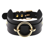 Women's Gothic O Ring Choker Collar - Black 1 - Gold Circle / Punk Gothic Choker - Medium - PU Leather - image 1