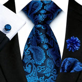 Funki Buys | Neckties | Men's 4 Pcs Dark Blue Paisley Tie Set