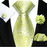 Funki Buys | Neckties | Men's 4 Pcs Lime Paisley Luxury Tie Set