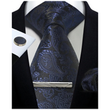Men's 4 Pcs Tie Clip Cufflinks Hanky Sets - Blue - 2 - One Size - Polyester - image 14