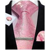 Men's 4 Pcs Tie Clip Cufflinks Hanky Sets - Pink - 4 - One Size - Polyester - image 28