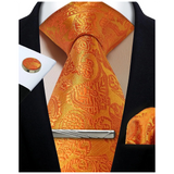 Men's 4 Pcs Tie Clip Cufflinks Hanky Sets - Orange - 7 - One Size - Polyester - image 31
