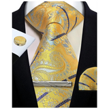 Men's 4 Pcs Tie Clip Cufflinks Hanky Sets - Yellow -8 - One Size - Polyester - image 32