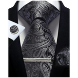 Men's 4 Pcs Tie Clip Cufflinks Hanky Sets - Blue - 1 - One Size - Polyester - image 1