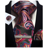 Men's 4 Pcs Tie Clip Cufflinks Hanky Sets - Red - 13 - One Size - Polyester - image 10