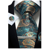 Men's 4 Pcs Tie Clip Cufflinks Hanky Sets - Green - 14 - One Size - Polyester - image 11