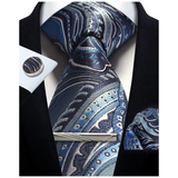 Men's 4 Pcs Tie Clip Cufflinks Hanky Sets - Blue - 16 - One Size - Polyester - image 5