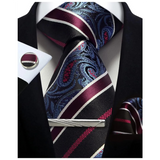 Men's 4 Pcs Tie Clip Cufflinks Hanky Sets - Blue - 17 - One Size - Polyester - image 12