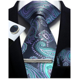Men's 4 Pcs Tie Clip Cufflinks Hanky Sets - Blue - 19 - One Size - Polyester - image 15