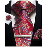 Men's 4 Pcs Tie Clip Cufflinks Hanky Sets - Red -21 - One Size - Polyester - image 16