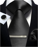 Funki Buys | Neckties | Men's 4 Pcs Premium Black Silk Tie Set