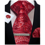 Men's 4 Pcs Tie Clip Cufflinks Hanky Sets - Red - 22 - One Size - Polyester - image 22
