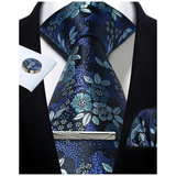Men's 4 Pcs Tie Clip Cufflinks Hanky Sets - Blue - 24 - One Size - Polyester - image 18