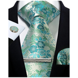 Men's 4 Pcs Tie Clip Cufflinks Hanky Sets - Green - 25 - One Size - Polyester - image 29