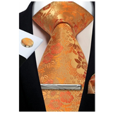 Men's 4 Pcs Tie Clip Cufflinks Hanky Sets - Orange - 26 - One Size - Polyester - image 27