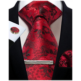 Men's 4 Pcs Tie Clip Cufflinks Hanky Sets - Red- 29 - One Size - Polyester - image 21