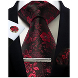 Men's 4 Pcs Tie Clip Cufflinks Hanky Sets - Red - 30 - One Size - Polyester - image 23