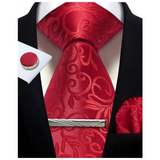Men's 4 Pcs Tie Clip Cufflinks Hanky Sets - Red - 33 - One Size - Polyester - image 20