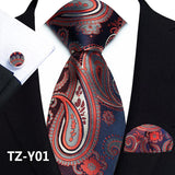 Men's 3 Pcs Silk Paisley Formal Tie Set - Blue/Red - TZ-Y01 - One Size - Silk - image 20