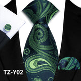 Men's 3 Pcs Silk Paisley Formal Tie Set - Green/Blue - TZ-Y02 - One Size - Silk - image 19