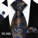 Men's 3 Pcs Silk Paisley Formal Tie Set - Blue/Gold - TZ-Y03 - One Size - Silk - image 9