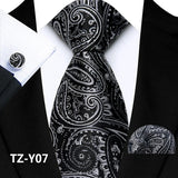 Men's 3 Pcs Silk Paisley Formal Tie Set - Black/Silver - TZ-Y07 - One Size - Silk - image 8