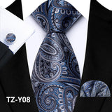 Men's 3 Pcs Silk Paisley Formal Tie Set - Blue - TZ-Y08 - One Size - Silk - image 5