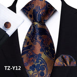 Men's 3 Pcs Silk Paisley Formal Tie Set - Blue/Yellow - TZ-Y12 - One Size - Silk - image 14