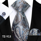 Men's 3 Pcs Silk Paisley Formal Tie Set - Blue/Brown - TZ-Y13 - One Size - Silk - image 7